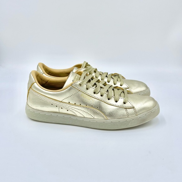 Puma Suede ‘50th Anniversary’ Gold Leather Sneakers 367297 Kids Juniors Sz 6.5c - Picture 2 of 14